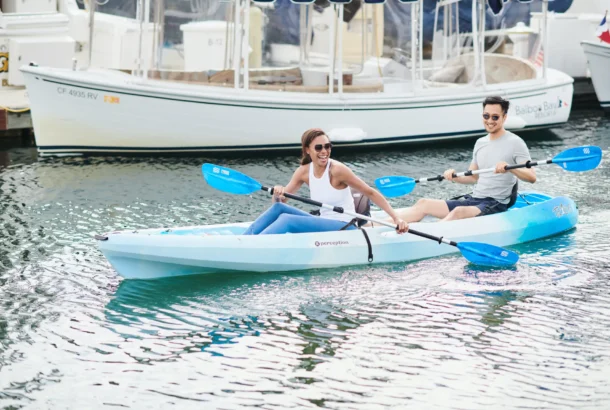 a man and woman kayaking